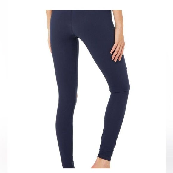 ALO Yoga navy blue leggings rips on front medium m high tries waist tights - Picture 3 of 6